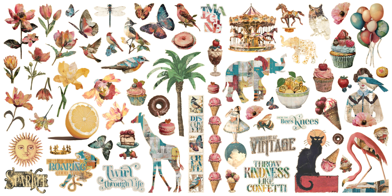 Graphic 45 Journaling Through Time Ephemera Set - 65 Assorted Die Cut Pieces