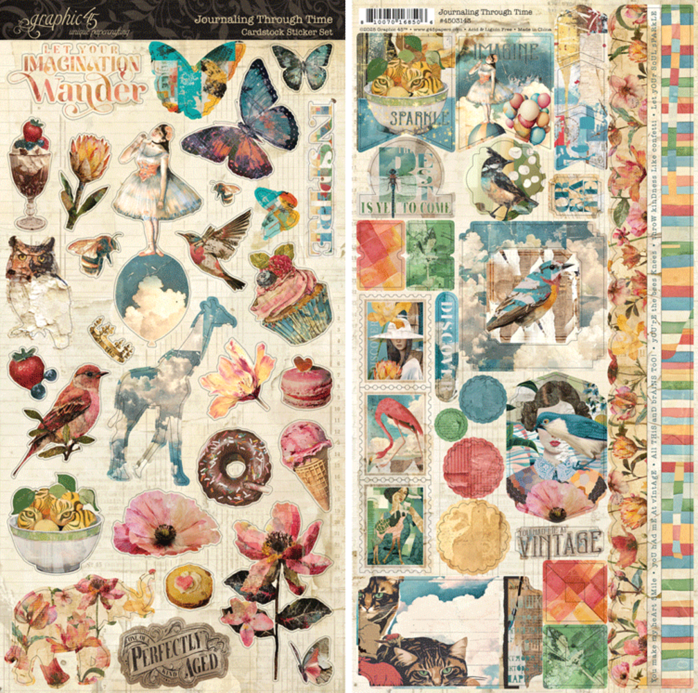 Graphic 45 Journaling Through Time Sticker Set - 2 x 6" x 12" Sheets