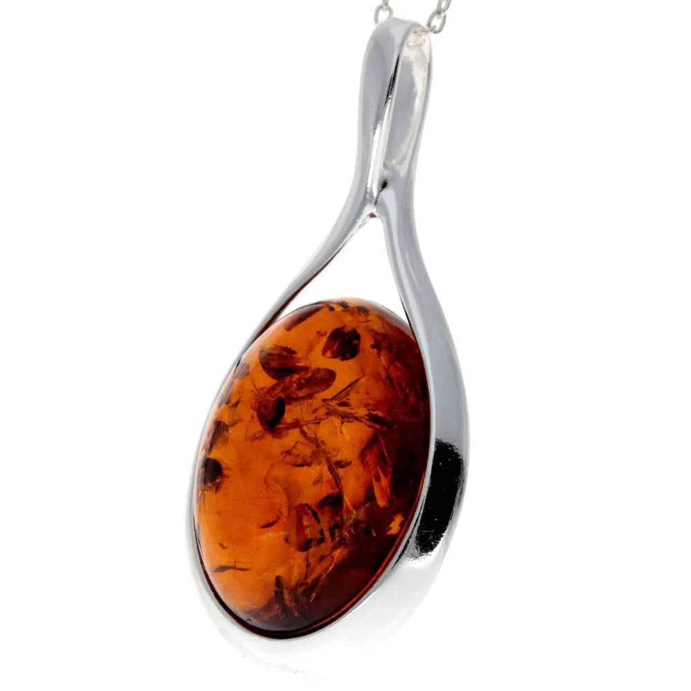 925 Sterling Silver & Baltic Amber Classic Pendant on 18" Chain