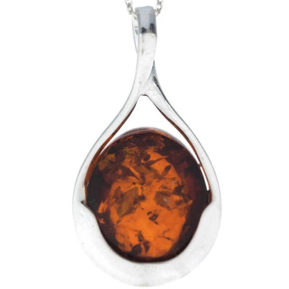 925 Sterling Silver & Baltic Amber Classic Pendant on 18" Chain