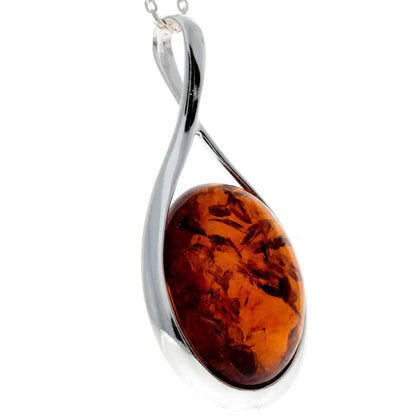 925 Sterling Silver & Baltic Amber Classic Pendant on 18" Chain
