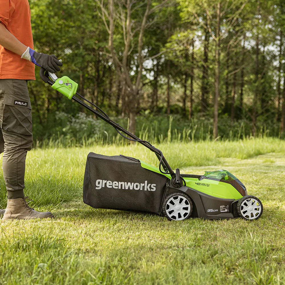 Greenworks 48V 36cm Cordless Lawnmower with 2 x 2Ah Batteries & Twin Charger