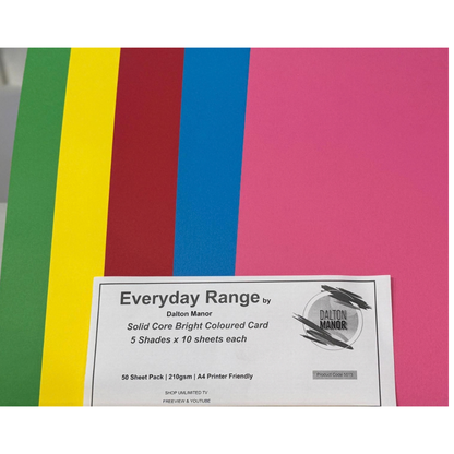 Dalton Manor Solid Core Bright Coloured 210gsm Cardstock  - 50 x A4 Sheets