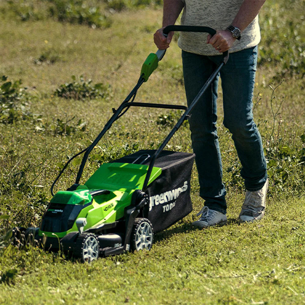 Greenworks 48V 36cm Cordless Lawnmower with 2 x 2Ah Batteries & Twin Charger