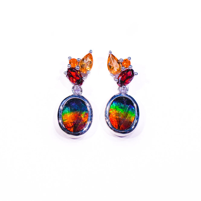 Canadian Ammolite Gems by Kenneth Bradley ‘Olivia’ Earrings with Fire Opal, Garnet & Citrine