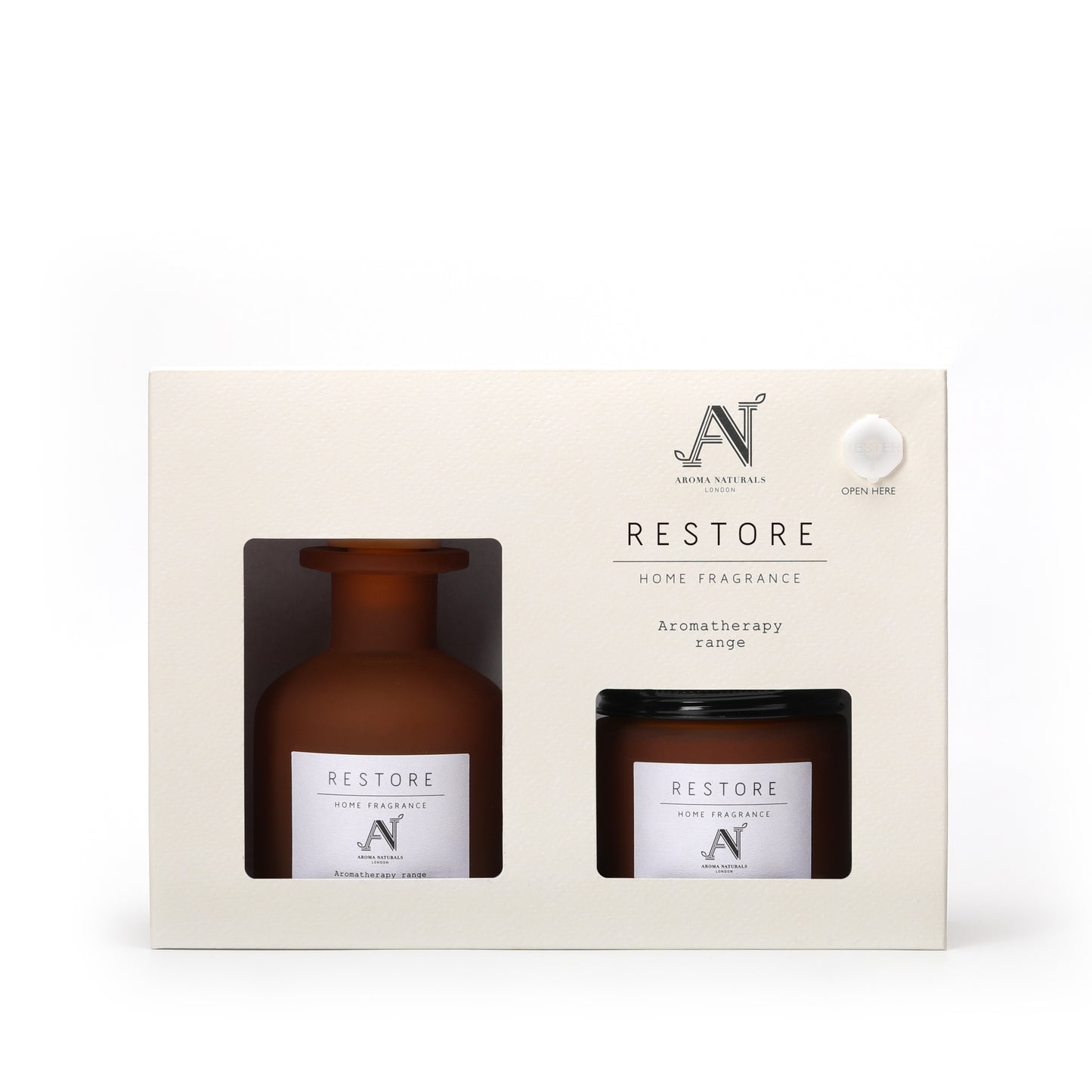 Aroma Naturals London Aromatherapy Candle 120g and Diffuser 100ml Gift Set - Restore