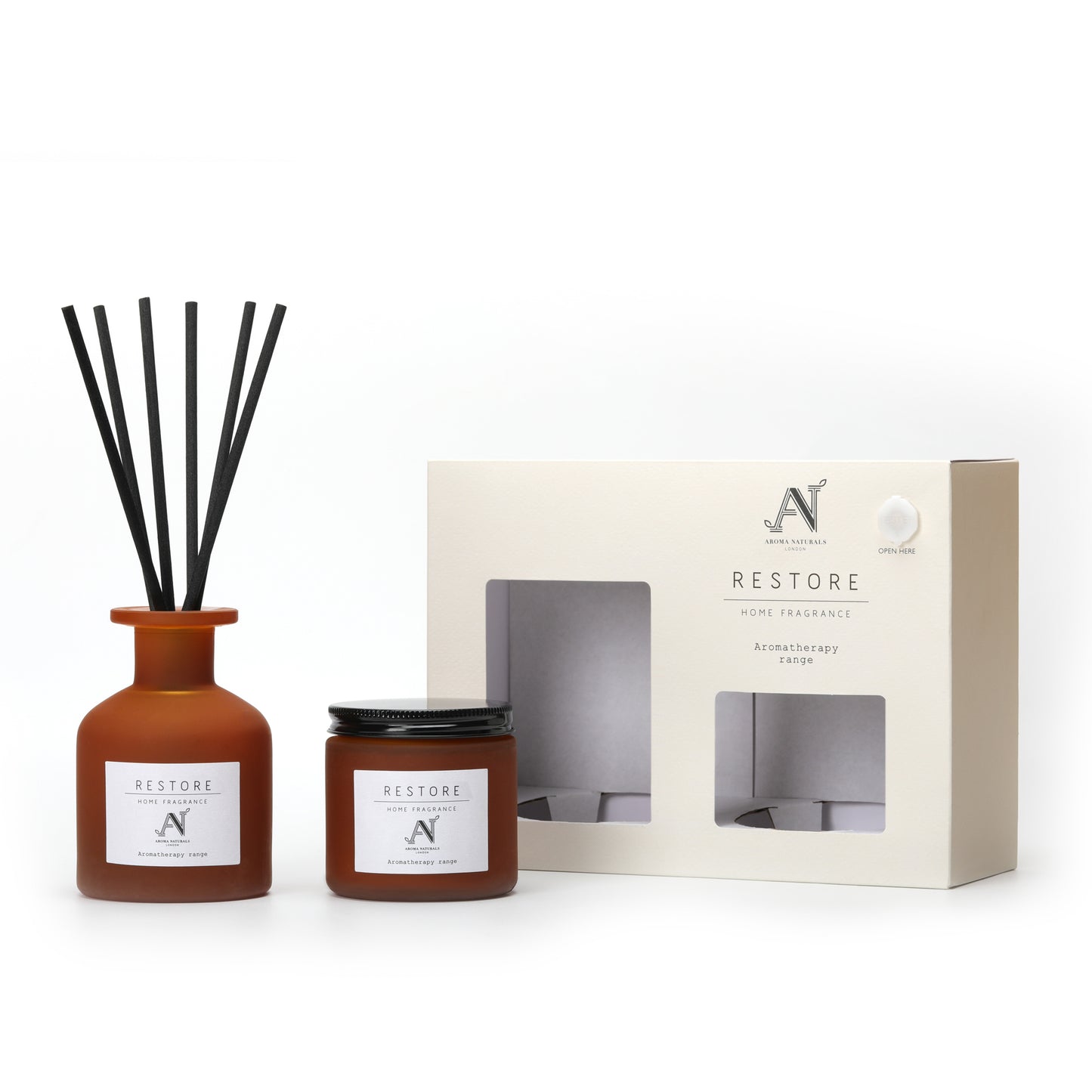 Aroma Naturals London Aromatherapy Candle 120g and Diffuser 100ml Gift Set - Restore