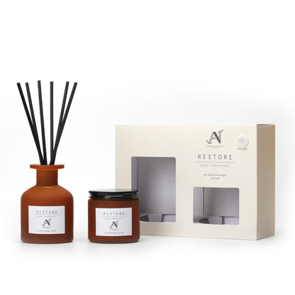 Aroma Naturals London Aromatherapy Candle 120g and Diffuser 100ml Gift Set - Restore