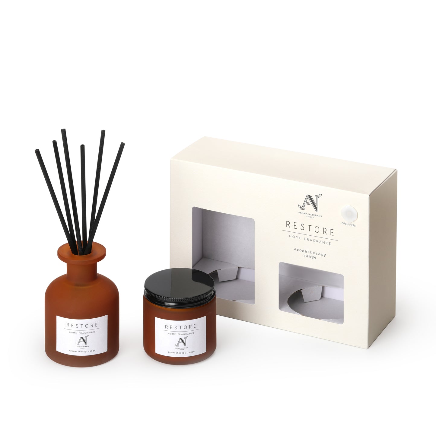 Aroma Naturals London Aromatherapy Candle 120g and Diffuser 100ml Gift Set - Restore