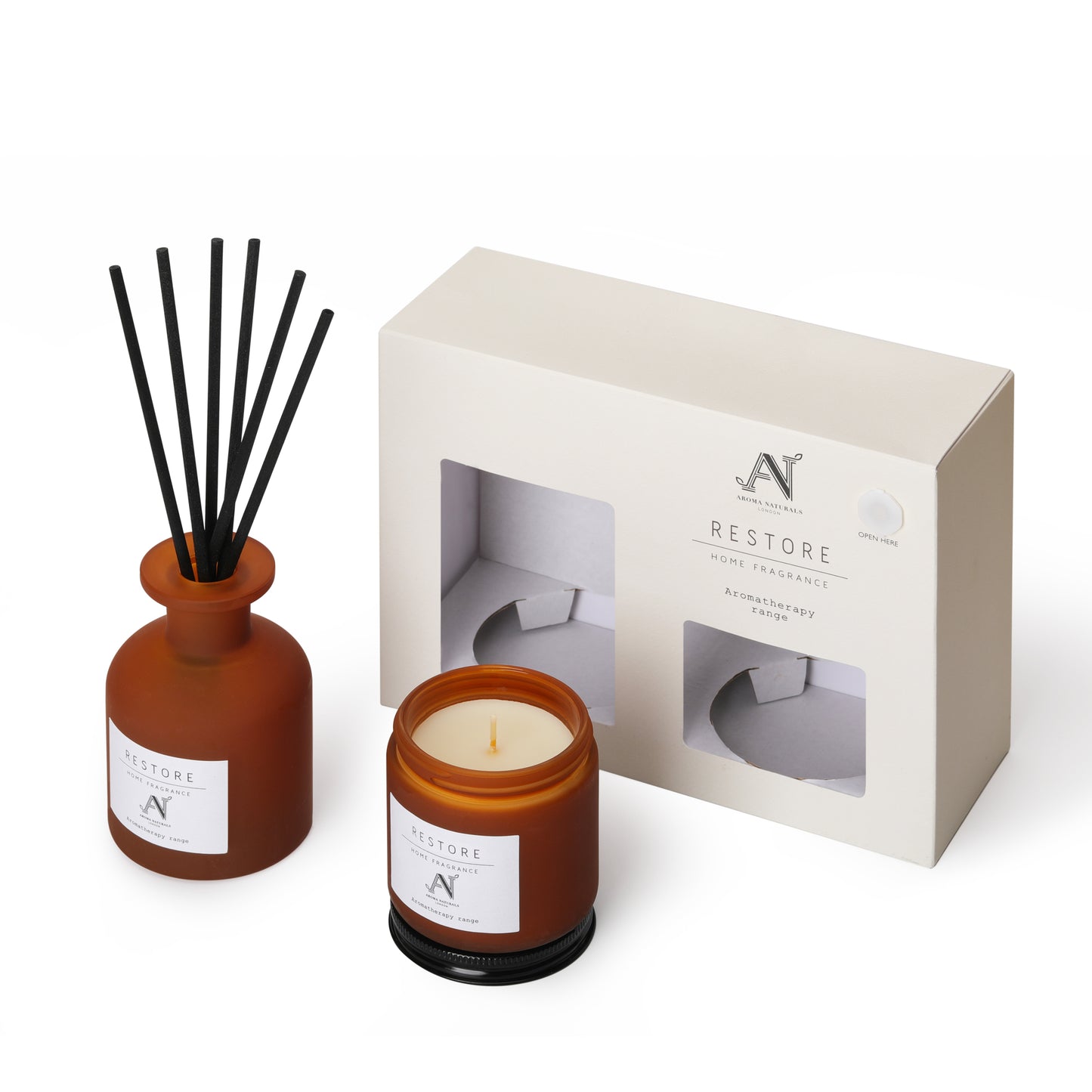 Aroma Naturals London Aromatherapy Candle 120g and Diffuser 100ml Gift Set - Restore