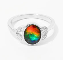 Canadian Ammolite Gems by Kenneth Bradley 'Alexa' Ring in Rhodium Plated Sterling Silver