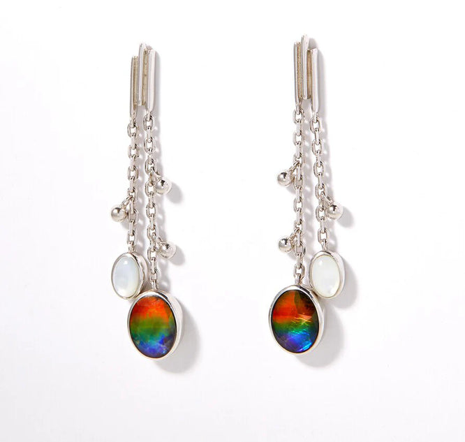 Canadian Ammolite Gems by Kenneth Bradley 'Amelia' Earrings with Mother of Pearl