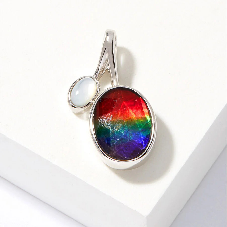 Canadian Ammolite Gems by Kenneth Bradley 'Amelia' Pendant with Mother of Pearl