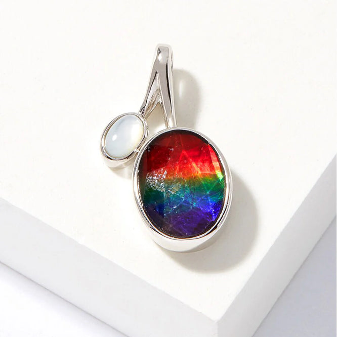 Canadian Ammolite Gems by Kenneth Bradley 'Amelia' Pendant with Mother of Pearl
