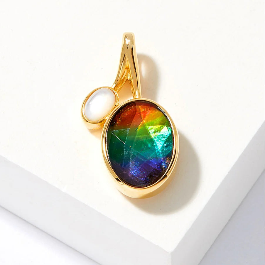 Canadian Ammolite Gems by Kenneth Bradley 'Amelia' Pendant with Mother of Pearl