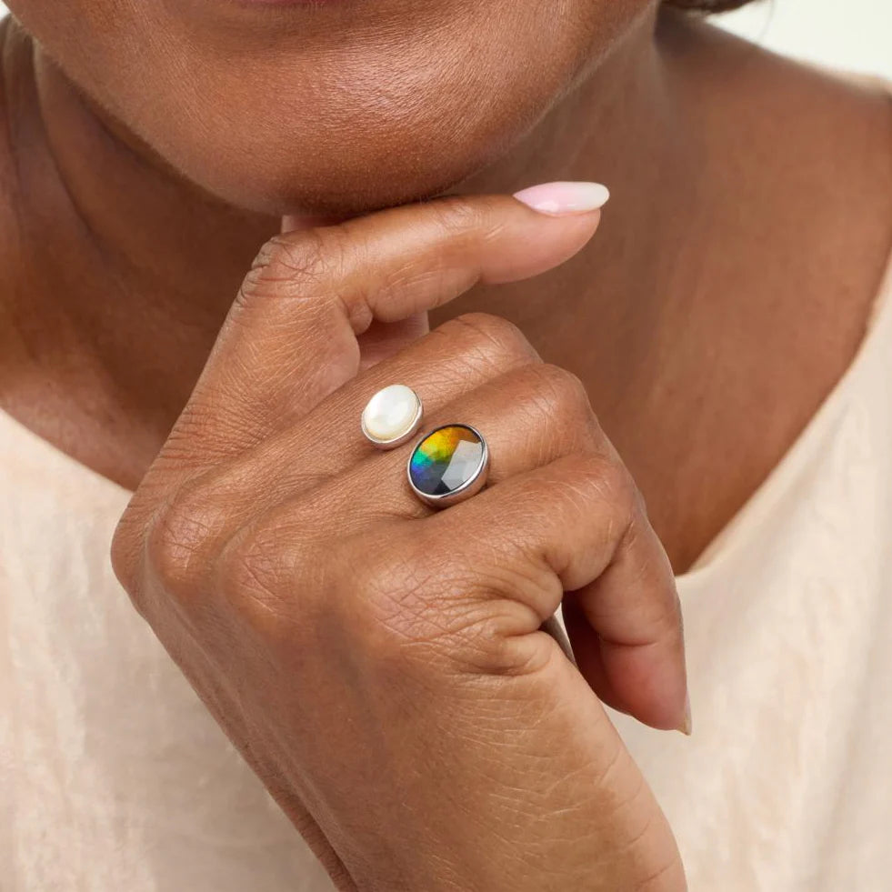 Canadian Ammolite Gems by Kenneth Bradley 'Amelia' Ring with Mother of Pearl Accent in 14k Yellow Gold
