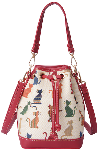 Signare Tapestry Cheeky Cat Bucket Bag with Zip Glasses Case