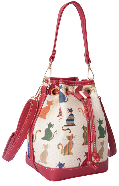 Signare Tapestry Cheeky Cat Bucket Bag with Zip Glasses Case