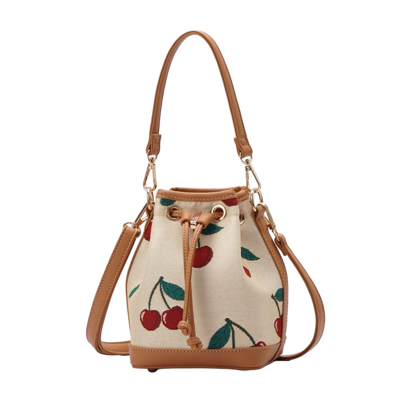 Signare London Bucket Bag Cherry Design in Cream