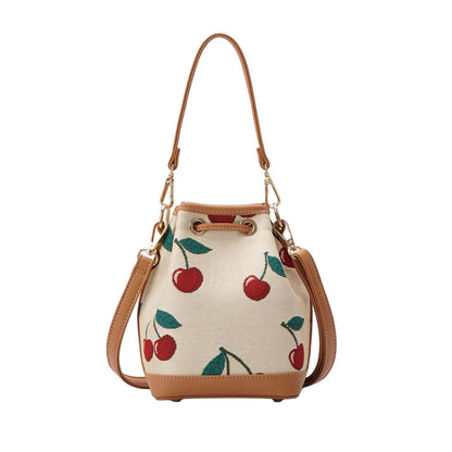 Signare London Bucket Bag Cherry Design in Cream