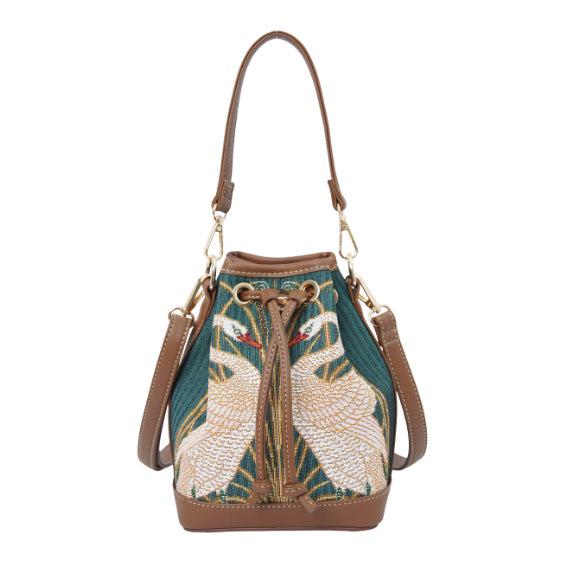 Signare Tapestry William Morris Walter Crane Swan Bucket Bag with Glasses Case