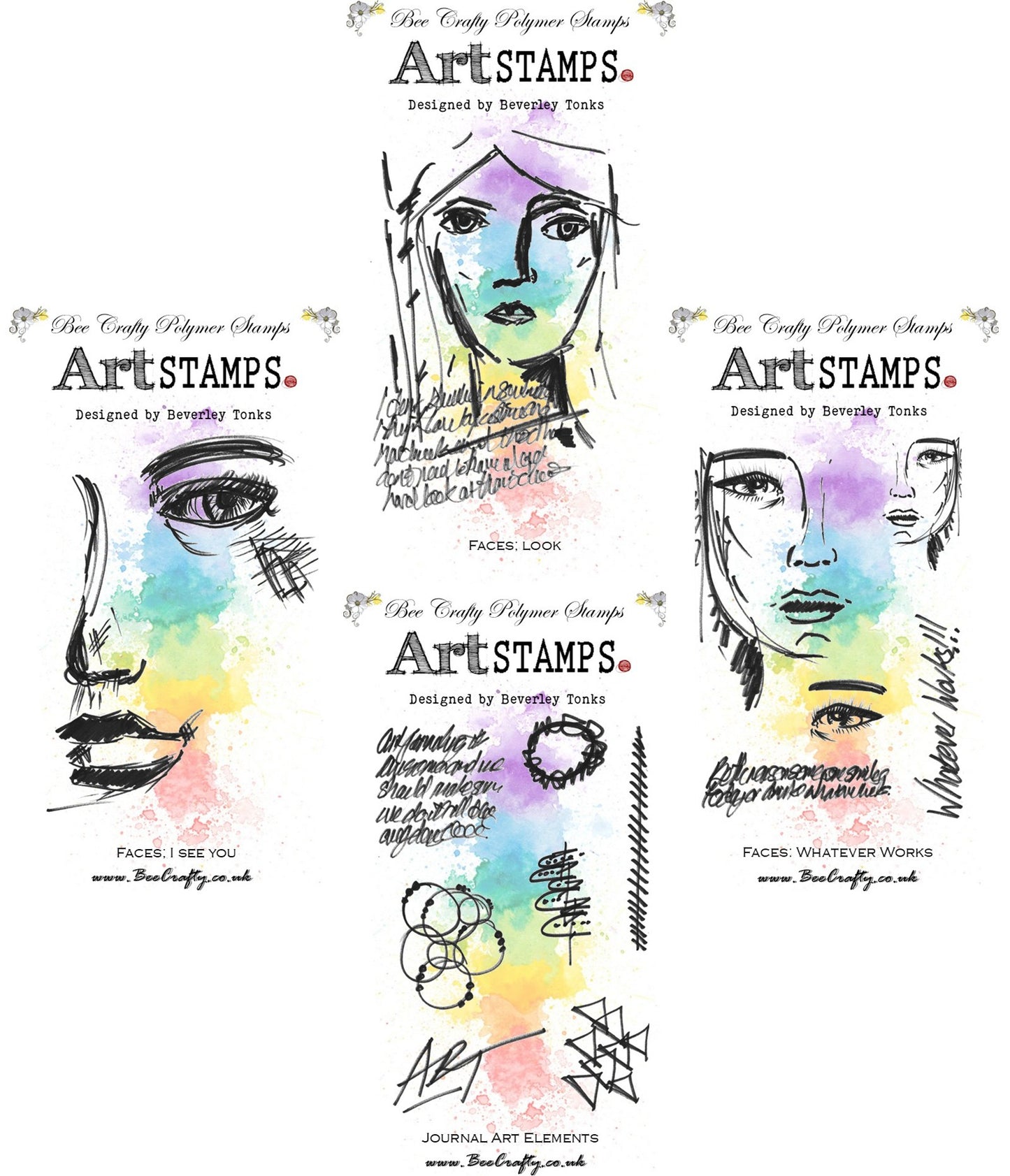 Bee Crafty Art Stamps: Faces Look Bundle - 4 Stamp Sets