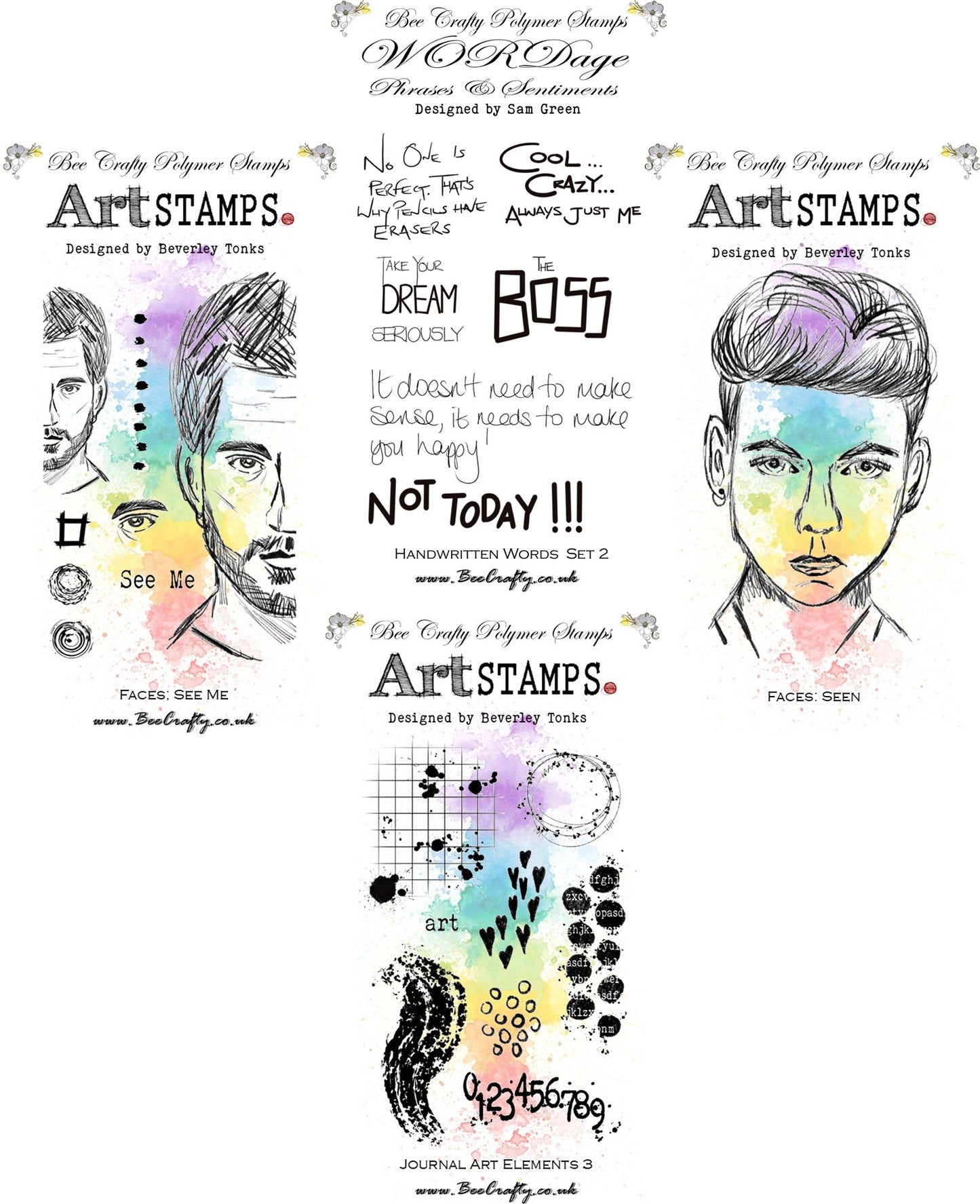 Bee Crafty Art Stamps: Faces See Me Bundle - 4 Stamp Sets