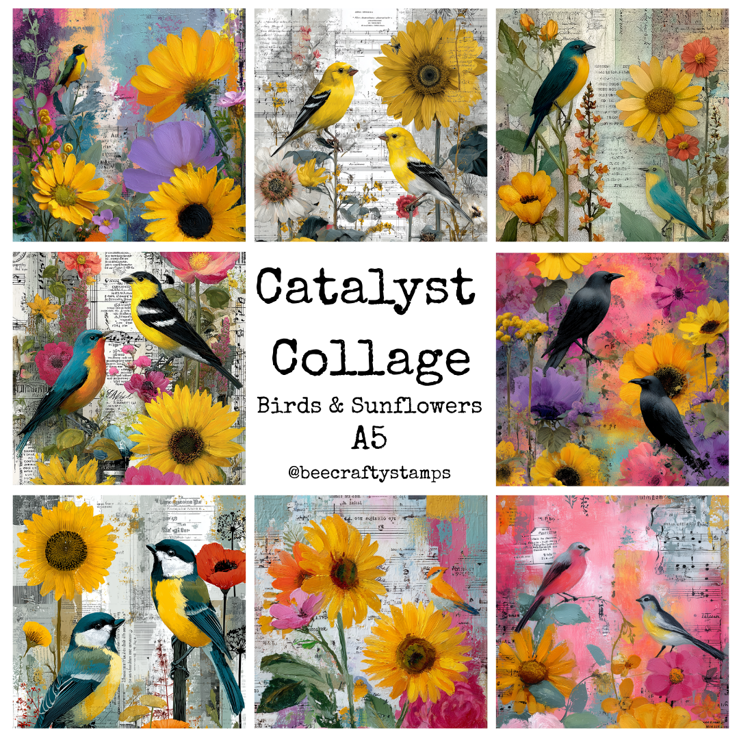 Bee Crafty Catalyst Collage A5 Papers - Birds & Sunflowers