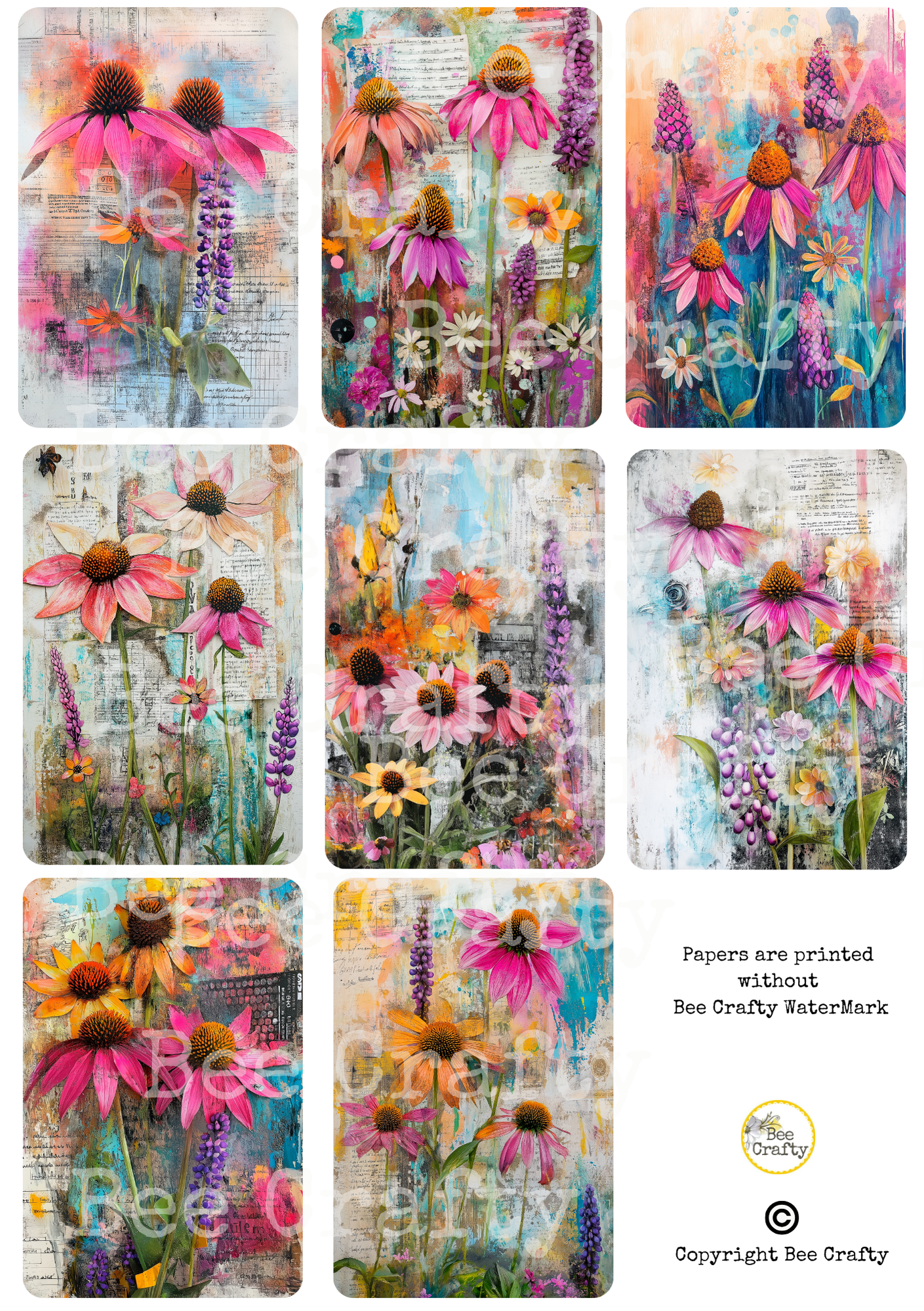 Bee Crafty Catalyst Collage A4 Papers - Cone Flowers