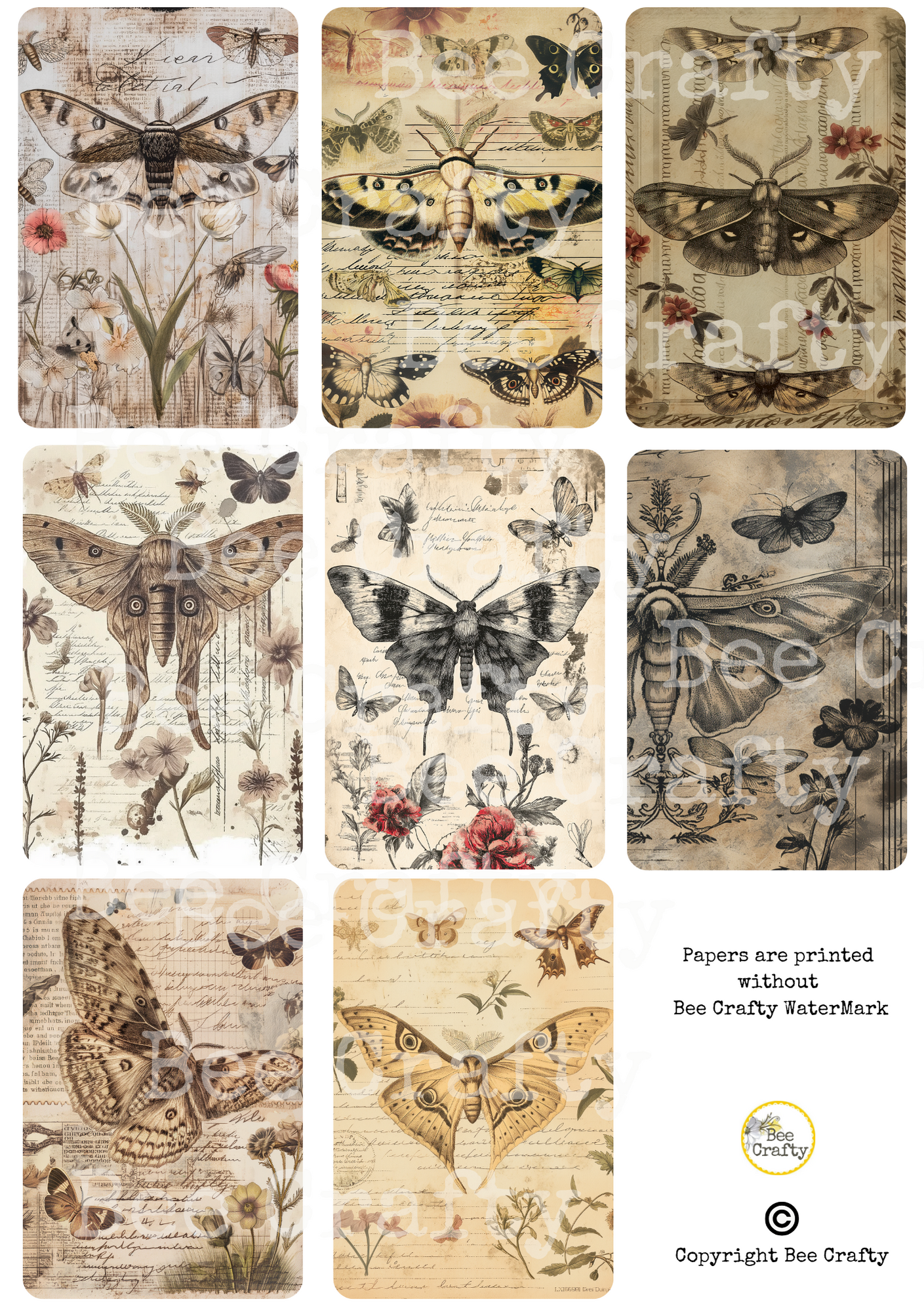 Bee Crafty Catalyst Collage A4 Papers - Moths