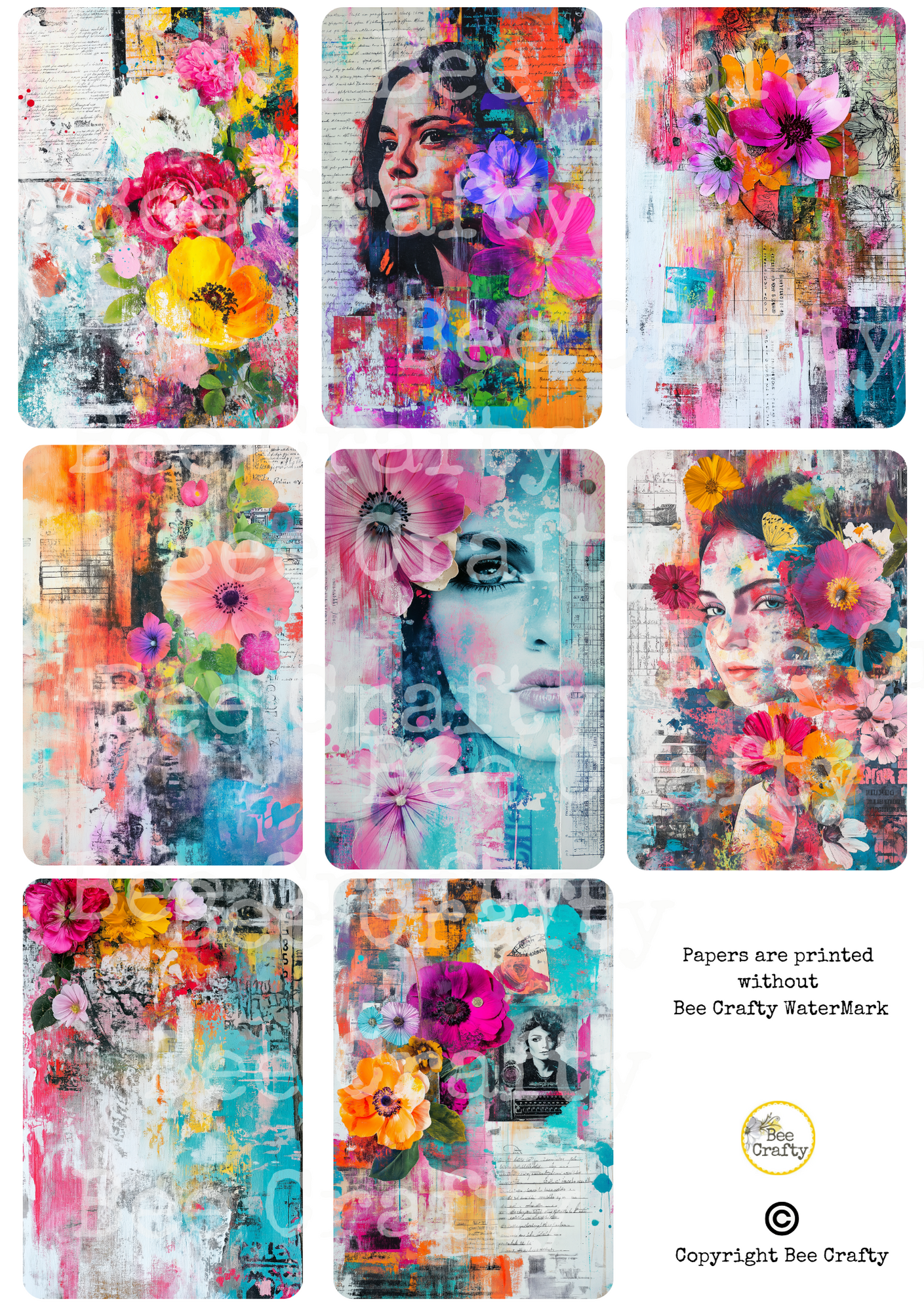 Bee Crafty Catalyst Collage A5 Papers - Painted Petals & Portraits