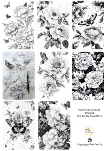 Bee Crafty Catalyst Collage A5 Papers - Moths & Peonies