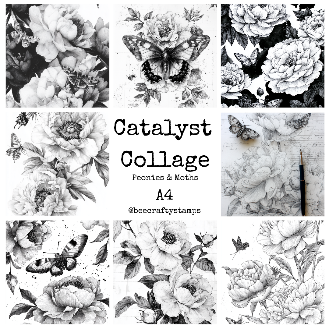 Bee Crafty Catalyst Collage A4 Papers - Moths & Peonies
