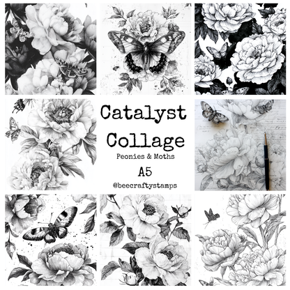 Bee Crafty Catalyst Collage A5 Papers - Moths & Peonies