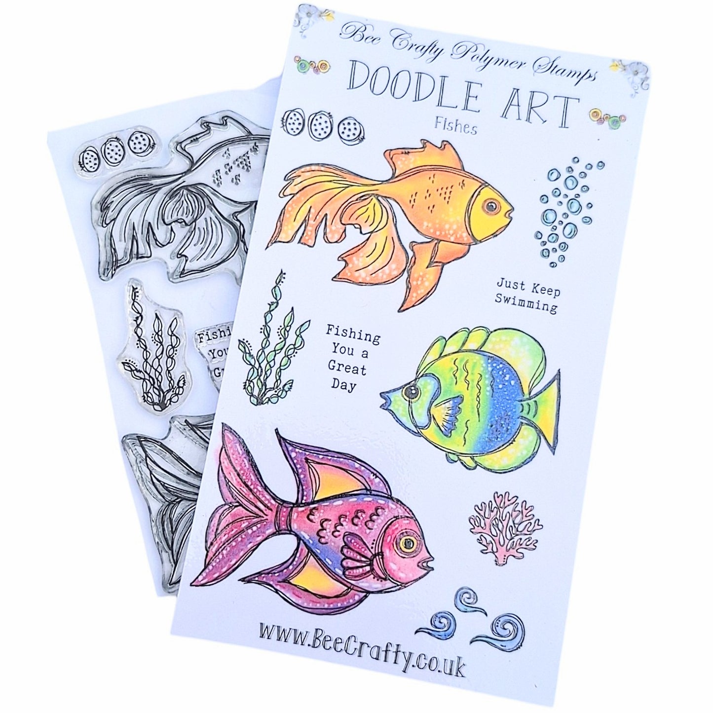 Bee Crafty A6 Doodle Art Stamps - Fishes
