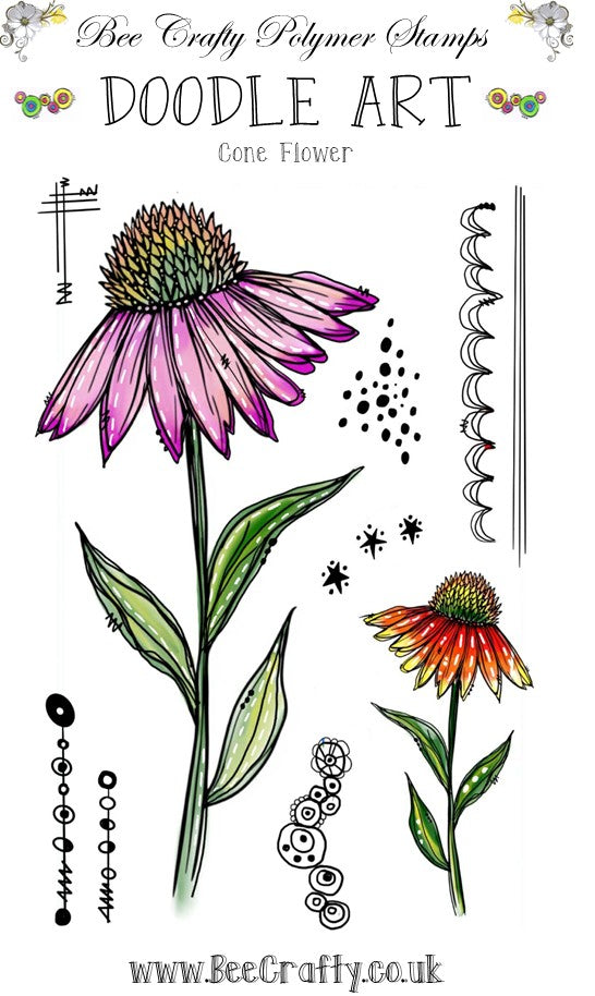Bee Crafty A6 Doodle Art Stamps - Coneflower