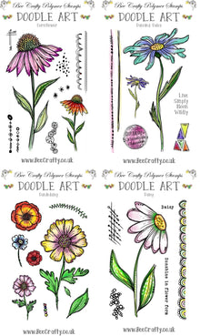 Bee Crafty 4 x A6 Doodle Art Stamps - Daisy Bundle