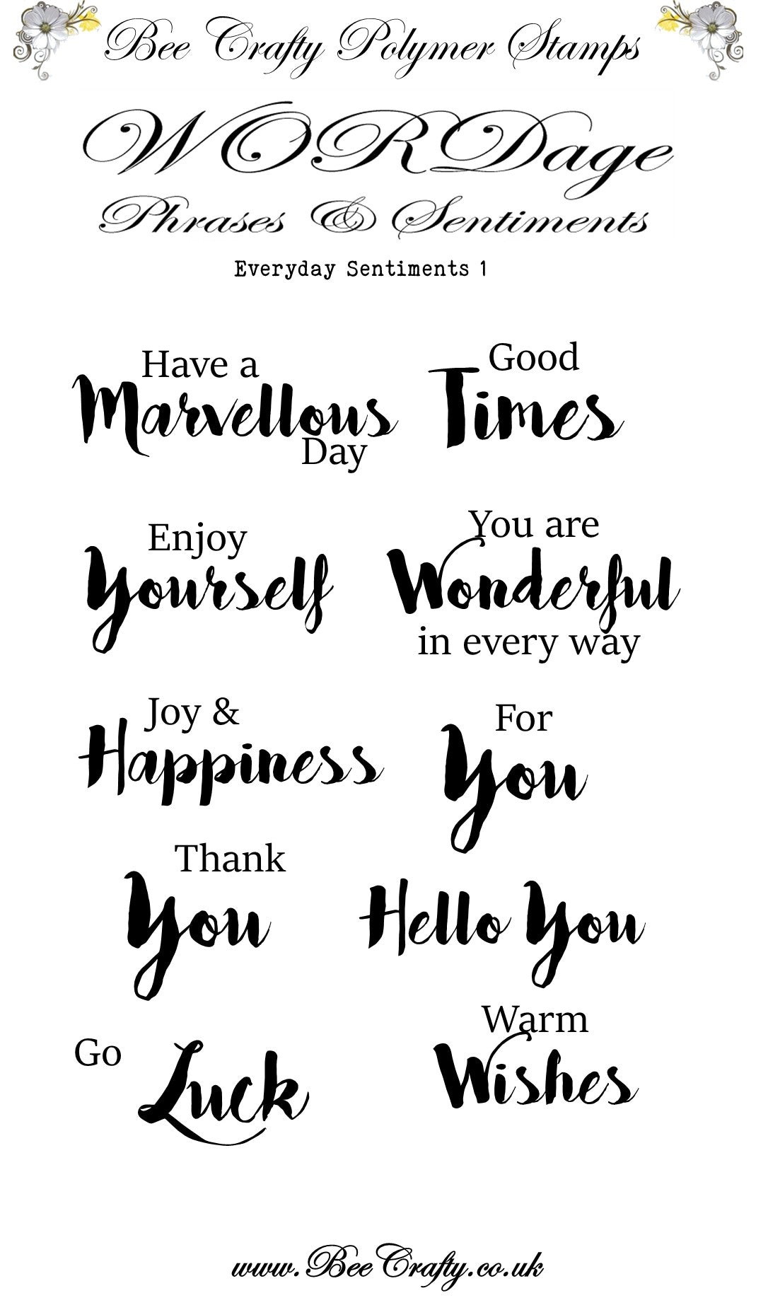 Bee Crafty WORDage Stamp Sets: Everyday Sentiments 1