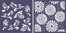 Funky Fossil Set of 2 8x8" Stencils -  Brushstroke Birds and Bountiful