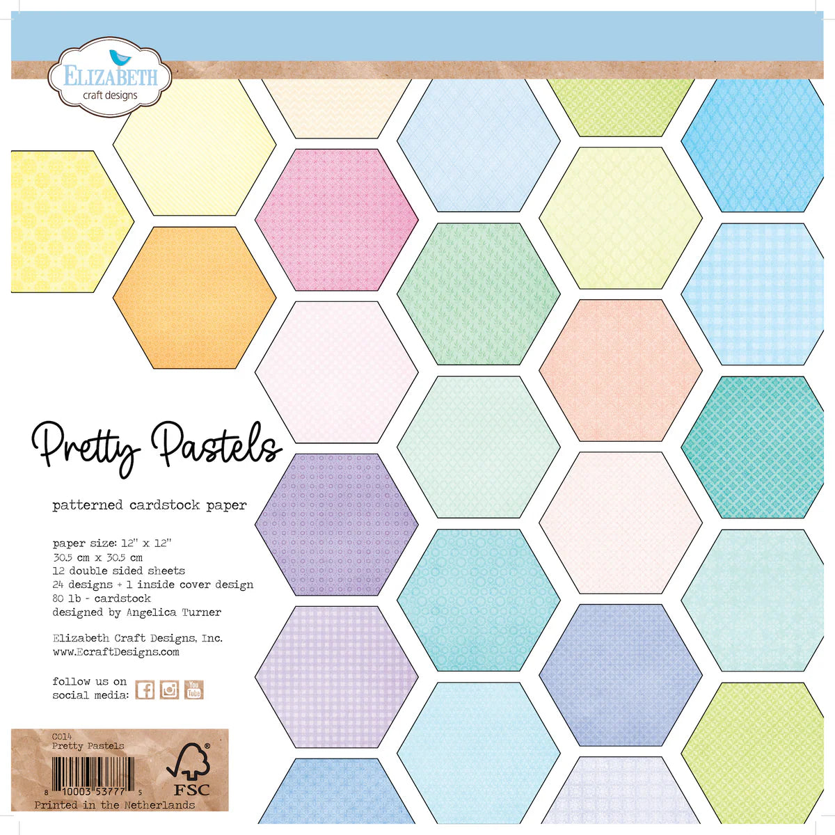 Elizabeth Craft 12" x 12" Spring Blossom, Garden Party & Pretty Pastels Double-Sided Patterned Papers - 12 Sheets - 250gsm