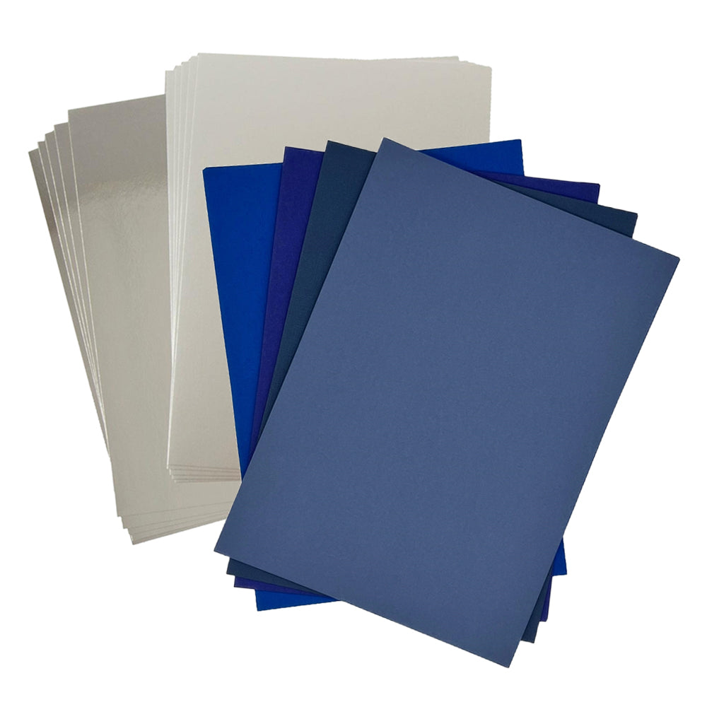 Craft Artist Blue & Silver Pack - 40 Sheets of Deep Blue Card, 5 x Silver Satin & Gloss Card
