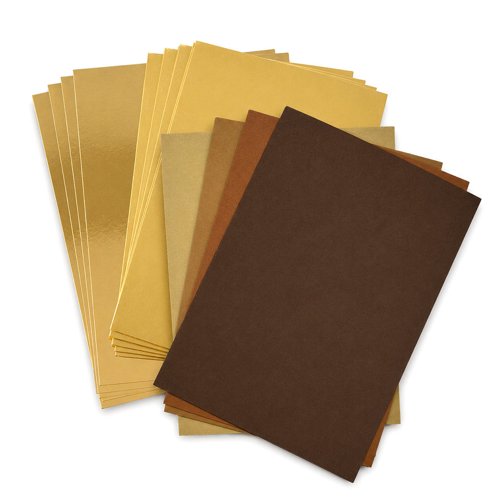 Craft Artist Brown & Gold Pack - 40 Sheets of Winter Browns Card, 5 x New Gold Satin & Gloss Card
