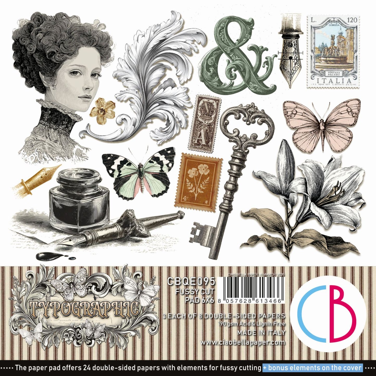 Ciao Bella Paper Typographic  6"x6" Fussy Cut Pad
