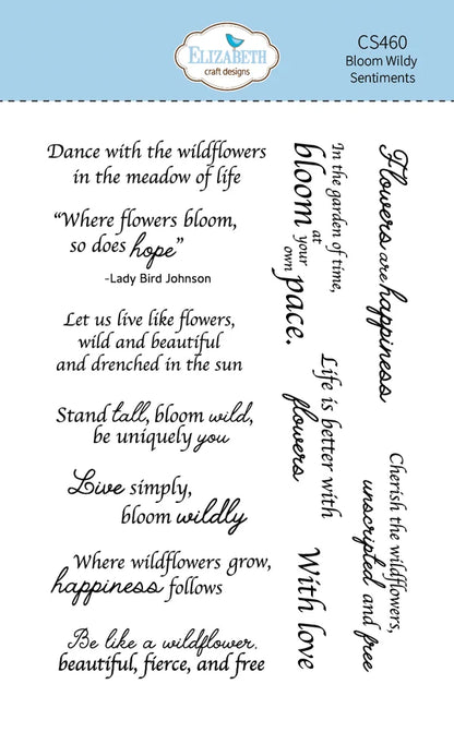 Elizabeth Craft Designs Bloom Wildly Flower Sentiment Stamp Set