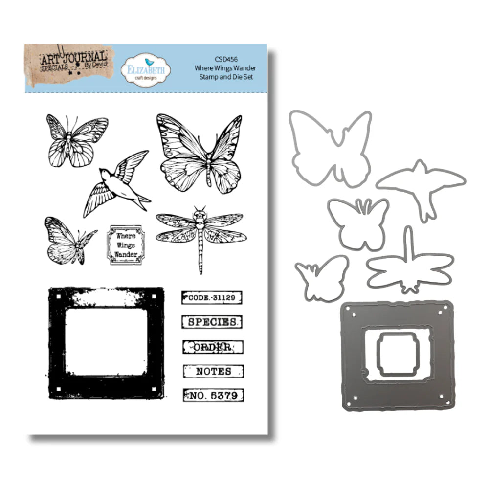 Elizabeth Craft Designs Where Wings Wander A5 Stamp and Die Set - 12 stamps & 7 dies
