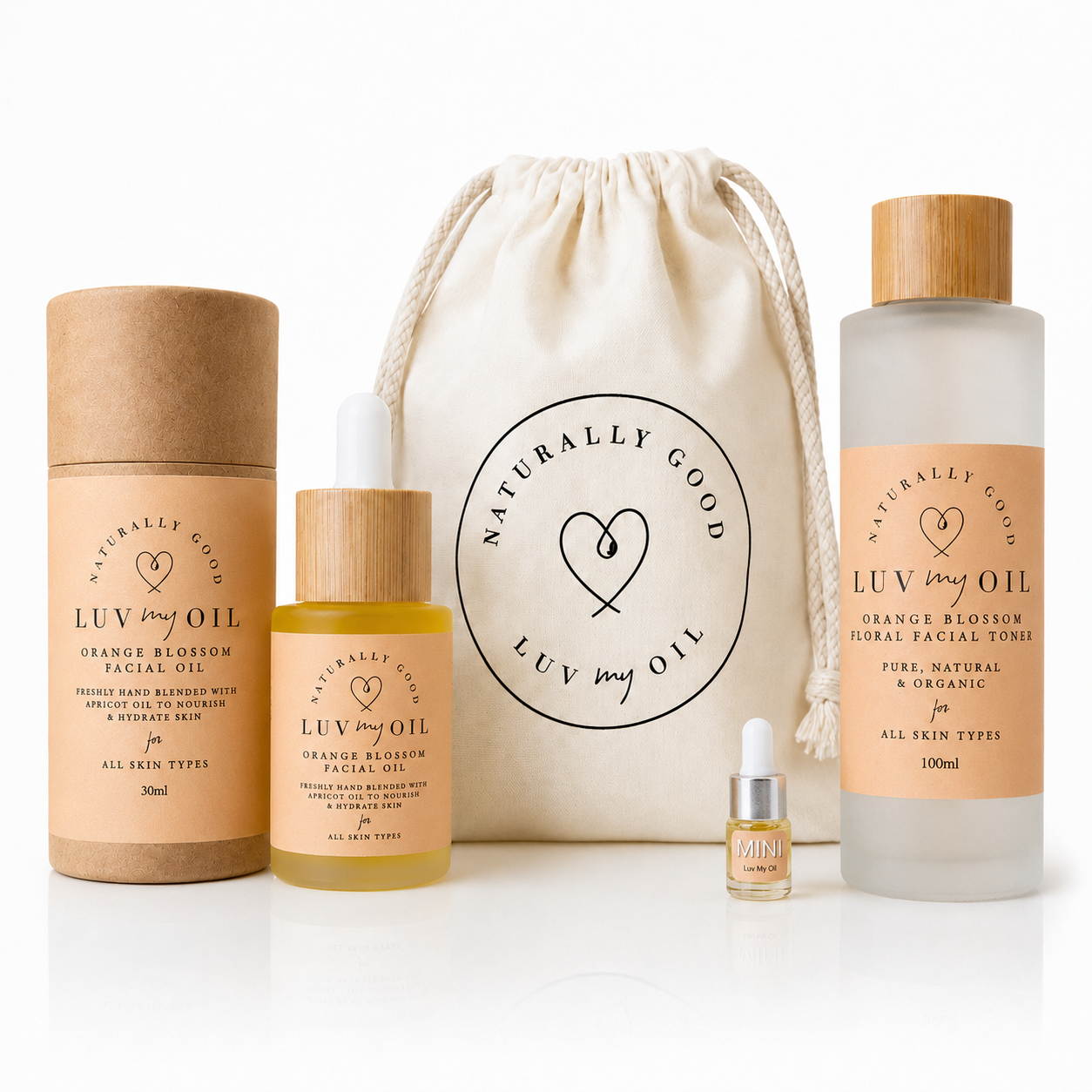 Luv My Oil Orange Blossom Facial Oil + Orange Blossom Floral Toner with Toiletry Pouch & Free Surprise 5ml Oil Gift