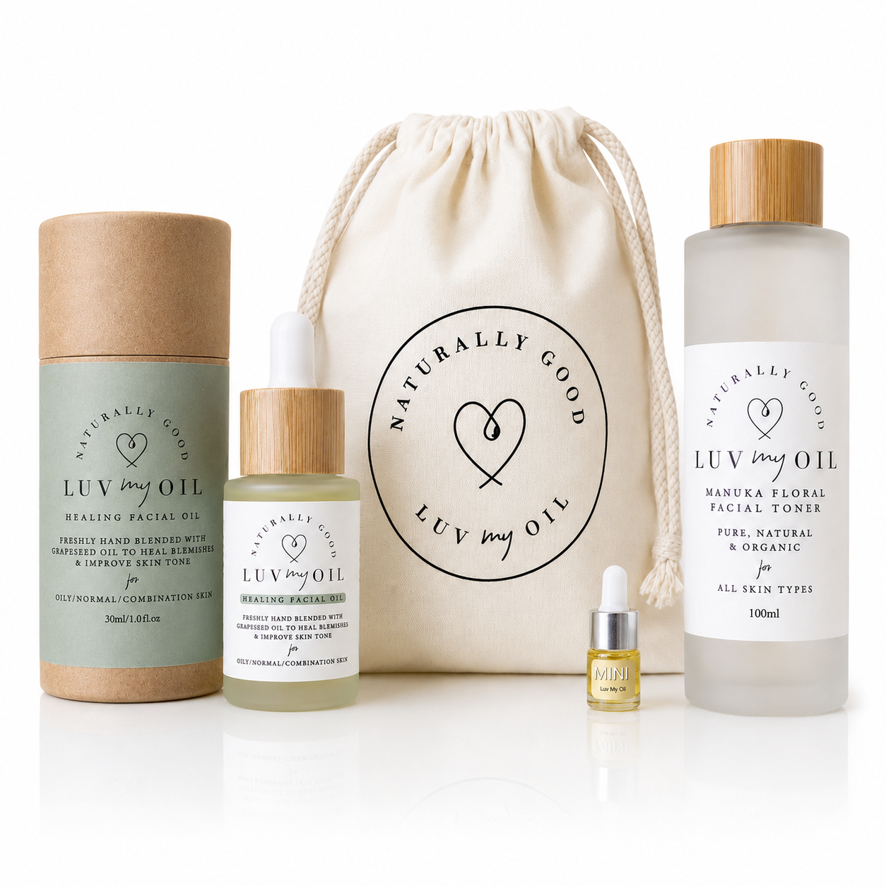 Luv My Oil Healing Facial Oil + Manuka Floral Toner with Toiletry Pouch & Free Surprise 5ml Oil Gift