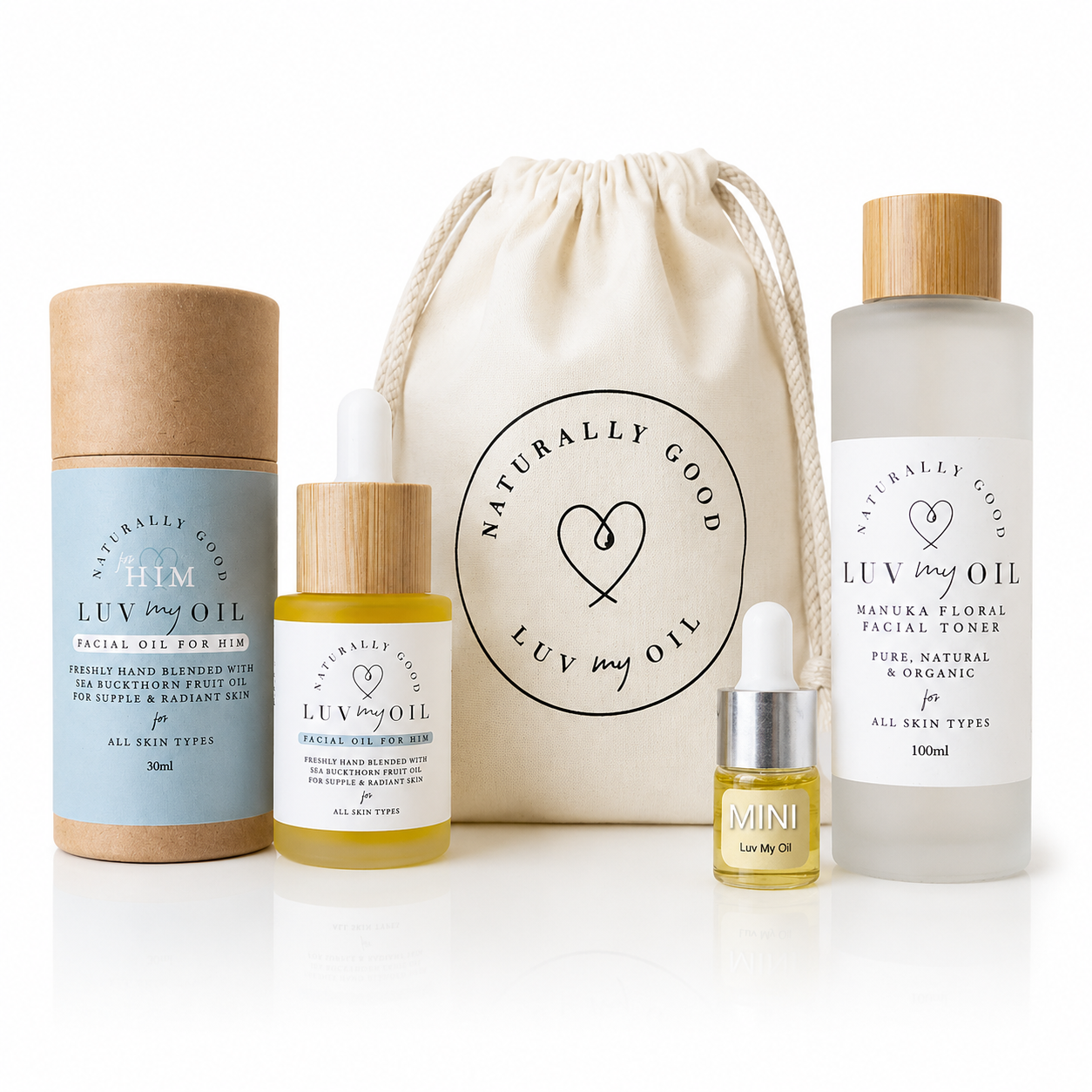 Luv My Oil Facial Oil for HIM + Manuka Floral Toner with Toiletry Pouch & Free Surprise 5ml Oil Gift