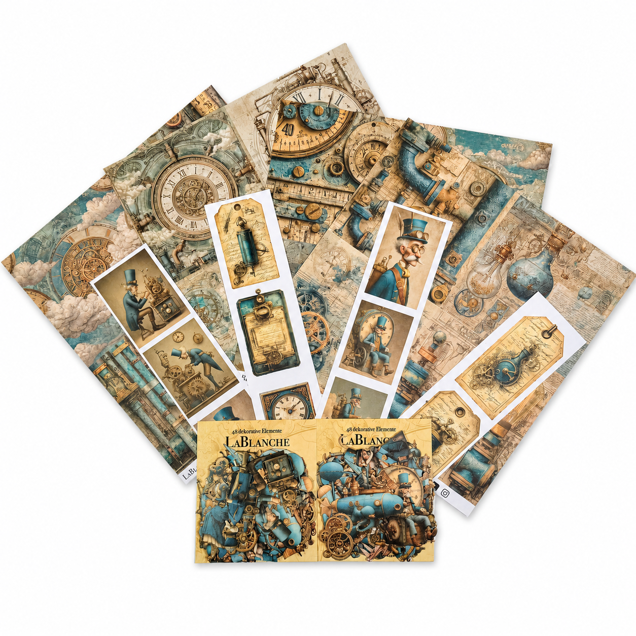 LaBlanche Steampunk Papercrafting Kit - 12 Designer Papers, Tags & Die-Cuts