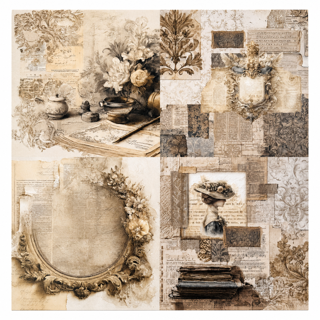 LaBlanche Edwardian Chic Papercrafting Kit - 12 Designer Papers, Tags & Die-Cuts